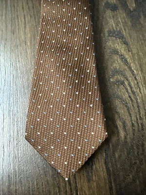 Turnbull & Asser 男式领带,100% 真丝棕色圆点提花 — 第 1/4 张图片