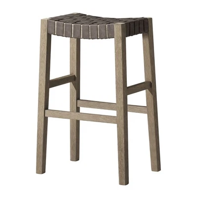 Maven Lane Stool in Weathered Grey Wood Finish w/Stone Vegan Leather (Open Box) - Image 1 of 4
