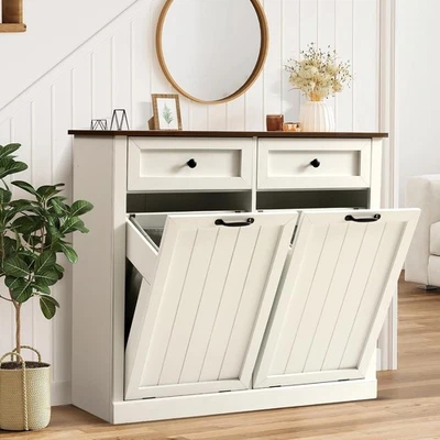 GREPATIO Tilt Out Laundry Hamper Cabinet, 22 Gallon Double Hidden Laundry Hamper