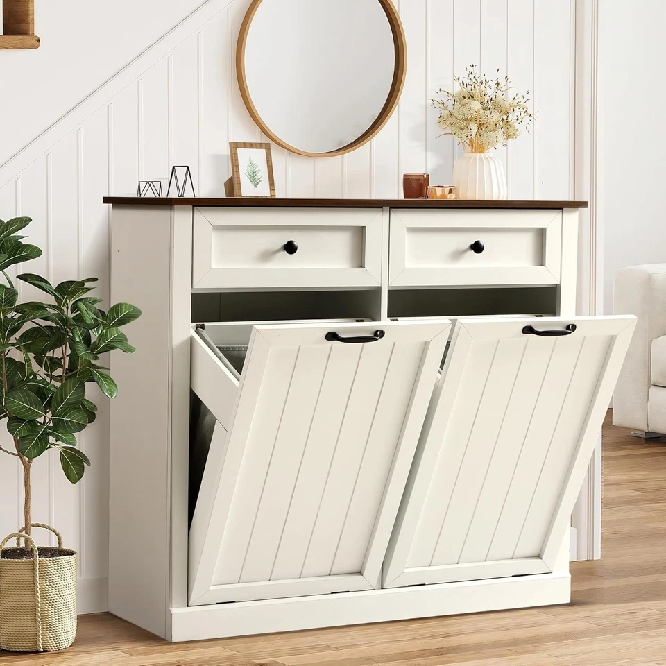 Tilt Out Laundry Hamper Cabinet, 22 Gallon Double Hidden Laundry Hamper - Image 1 of 4