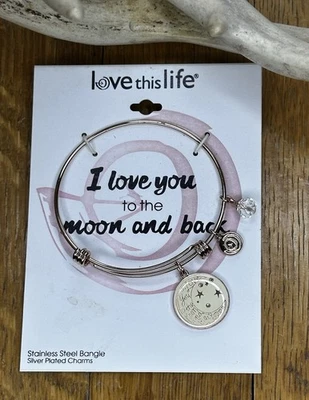 Pulsera Love This Life Acero Inoxidable Dije Ajustable - Love To MOON and Back Foto 1 de 3