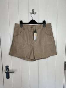 Primark Faux Leather High-Waisted Beige Shorts - Size 14 (NWT) - Picture 1 of 7