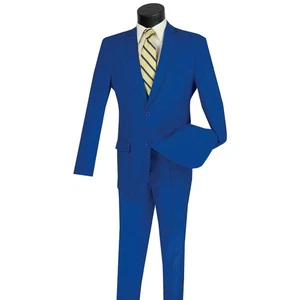 LUCCI Herren Königsblau 2 Knopf Klassische Passform Popeline Polyester Anzug Größen 44R-52R - Bild 1 von 3