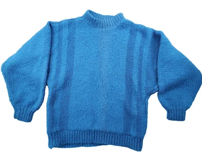 Suéter de lana hecho a mano para mujer suéter azul mediano manga larga vintage acogedor años 80 Foto 1 de 4