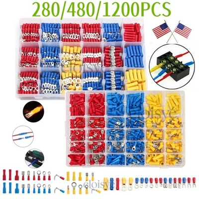 1200PCS Assorted Electrical Wire Terminals Crimp Connectors Spade Insulated Kit - Image 1 of 4