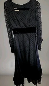 Vtg M 70s Jack Bryan Black Polka Dot Mesh Maxi Dress Velvet Sheer Sleeve Goth - Picture 1 of 18
