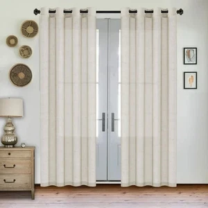 Paquete de 2 cortinas de lino semi transparente, natural, 52 x 108", filtro de luz, tapa con ojal - Imagen 1 de 3