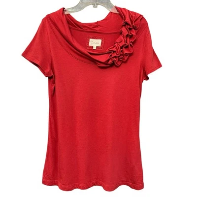 Blusa Feminina Deletta Anthropologie Manga Curta Ombro Babado Vermelho Tamanho P - Imagem 1 de 4
