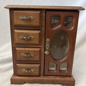 Joyero grande estilo armario Mele con puerta de cristal y caja de música de 5 cajones - Imagen 1 de 12