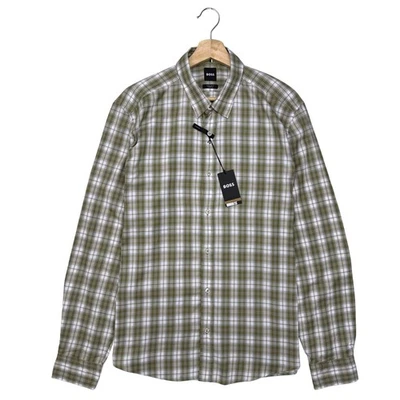 HUGO BOSS Shirt Men’s Size L Regular Fit Stretch Plaid Olive Green - Image 1 of 4