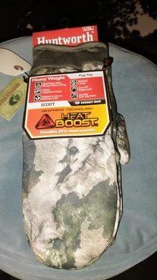 Heat Boost Huntworth Scout Hunting Gloves L/Xl Mossy Oak Fold Over Pop Top Camo - Image 1 of 4