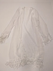 Sheer White Fringe Kimono One Size - Picture 1 of 3