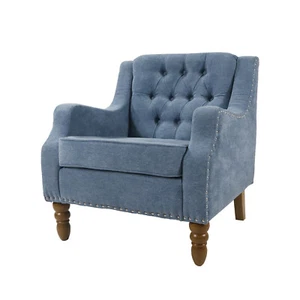 Armless Accent Chair Tufted Velvet Leisure Chair Single Sofa Upholstered Blue - Picture 1 of 20