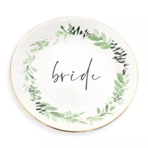BRIDE TRINKET PLATE WEDDING RING BOX DISH ENGAGEMENT LOVE proposal groom round - Picture 1 of 3