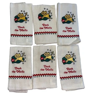 Embroidered Christmas Cat Napkins Set of 6 Cotton NEW Deck The Halls Adorable! - Bild 1 von 13