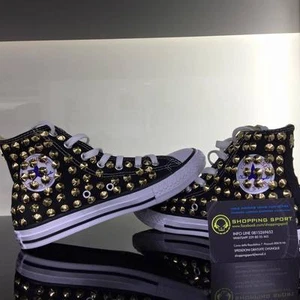 Converse All star Alte Nere personalizzate con borchie oro stella full Clean - Picture 1 of 3
