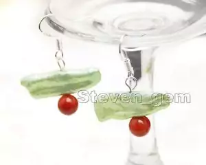 20-25mm Green Natural Biwa Pearl Earring for Women Red Coral Dangle Earring e506 - Picture 1 of 12