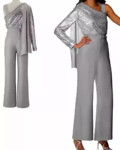 Übergröße 16W Silber Glitzer One Shoulder Schimmer Jumpsuit von Midnight Velvet Neu - Bild 1 von 5