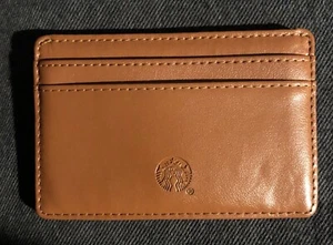 Starbucks Credit Card ID Holder Brown Leather Slim Wallet B2 - Picture 1 of 7