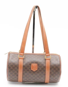 Rare! CELINE [Rank AB] Macadam Drum Boston Bag Hand Purse Leather Brown Vintage - Picture 1 of 14
