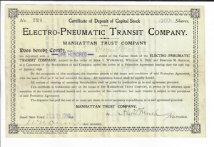 NEW YORK 1898 Electro-Pneumatic Transit Company Stock Certificate  - Picture 1 of 2