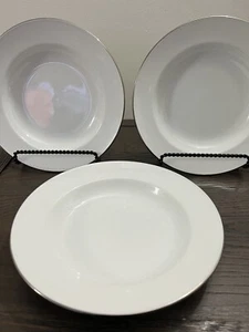 Graham Marquis Design Line • Set of 3 Salad Bowls • 9 1/8” • White Silver Rimmed - Picture 1 of 6