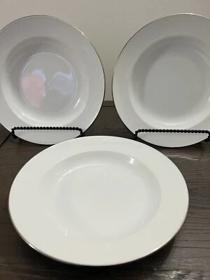 Graham Marquis Design Line • Set of 3 Salad Bowls • 9 1/8” • White Silver Rimmed - Image 1 of 4