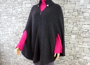 LORD TAYLOR DAMEN WOLLE KASCHMIR PONCHO ÜBERWURF STRICKJACKE GRAU XL - Bild 1 von 8