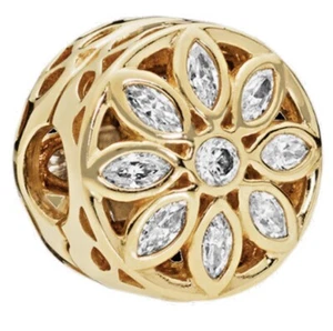 Authentic PANDORA 14 Yellow Gold Retired Cz Marquise Flower Clip Charm 757639CZ - Picture 1 of 6