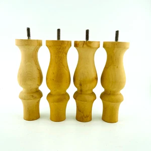 Set of 4 Turned Wood Sofa Furniture Legs Feet Unfinished Hardwood w/ Bolts 5.75" - Picture 1 of 8