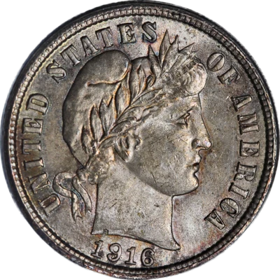 Moeda de dez centavos de barbeiro 1916-P ANACS MS63 excelente apelo visual golpe forte - Imagem 1 de 4