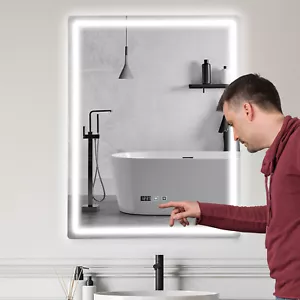 Espejo de baño LED regulable con luz antiniebla espejo de tocador inteligente pantalla de tiempo - Imagen 1 de 18