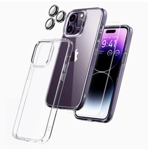 iPhone 14 pro max with 3 pack tempered glass/1 camera lens screen protectors - Picture 1 of 3