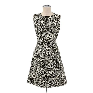THAKOON Dress Womens Size 2 Brown Cream Floral Wool Sleeveless Fit Flare Retro - Picture 1 of 16