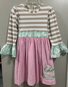 Shrimp And Grits Girls Dress. Size 8 Owl Tie Back - Picture 1 of 7