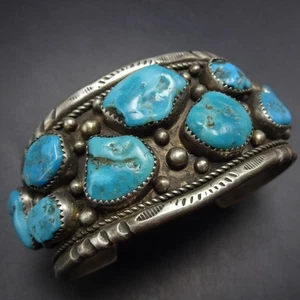 KLASSISCHES 1970er Vintage NAVAJO Sterlingsilber TÜRKIS zweireihiges Manschettenarmband - Bild 1 von 23