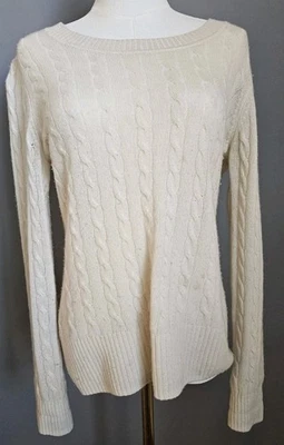 IS&C Silk and Cashmere Wool Cashmere Blend Cable Knit Sweater Cream Ivory Size M - Image 1 of 4