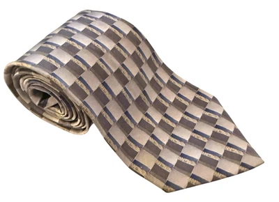 Barrington 领带蓝色灰色矩形图案 4 英寸宽 58 英寸长 — 第 1/4 张图片