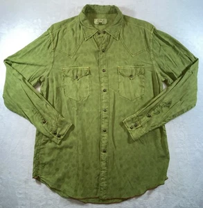 Camisa Ryan Michael Para Hombres Grande Okra L/S Bronce Estrella Broches Mezcla Seda Occidental - Imagen 1 de 23