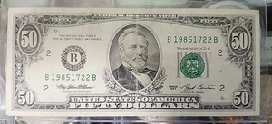 1993 $50.00 FEDERAL RESERVE NOTE = NEW YORK #5 - Picture 1 of 6