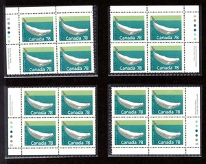 Canada - Scott #1179 - Beluga Whale - Matched Set Plate Blocks - CV $52 - Picture 1 of 1