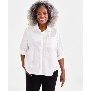 Style & Co Webshirt Damen 3X Weiß Knopfleiste Oberteil Langarm Neu mit Etikett - Bild 1 von 9
