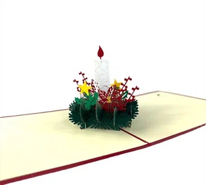 Tarjeta de Navidad emergente 3D hecha a mano BC Worldwide Ltd Feliz Navidad vela flor de pascua - Imagen 1 de 4