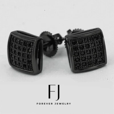 Brinco masculino de prata esterlina 925.Zircônia cúbica quadrado 8mm preto*unissex*caixa - Imagem 1 de 3