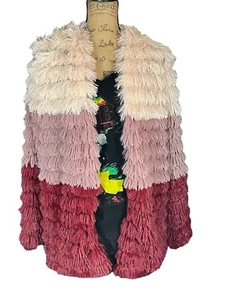 MINKPINK Sz M Lost Weekend Faux Fur Long Shag Colorblock Hippie Boho Retro - Picture 1 of 10