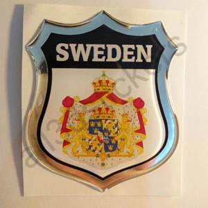 Sticker Sweden Emblem Coat of Arms Shield 3D Resin Domed Gel Vinyl Decal Car - Picture 1 of 3