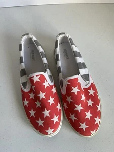 Funky Old Navy Slip-On Sneakers Size 8 Women's Orange W/Stars, Gray - Picture 1 of 3