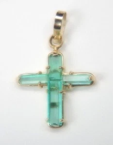 Colombian Emerald Cross Pendant 1.70 Carats 18K Yellow Gold Jewelry Muzo Mines - Picture 1 of 12