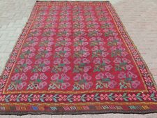 Boho Rug, Area Rugs, Turkish Kilim, Embroidery Rug, Handmade Wool Carpet74"x117"