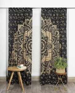 Indian Mandala Lotus Curtains Cotton Tapestry Valances Drape Door Hippie Decor - Picture 1 of 2